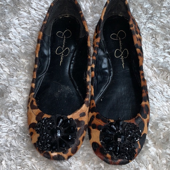 Jessica Simpson Animal Print Flats with Black Embellishments - Picture 1 of 6